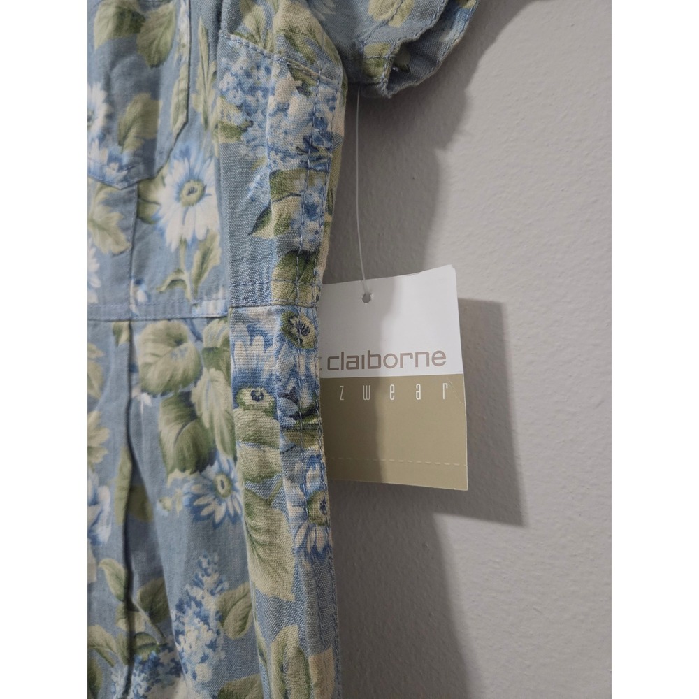 Liz Claiborne Lizwear Blue Floral Cotton Maxi Dress Button Back Vintage 12 NWT - Picture 3 of 6